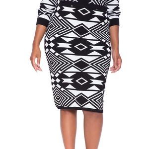 Eloquii Plus Size Black & White Print Sweater Knit Pencil Skirt - Size 18/20
